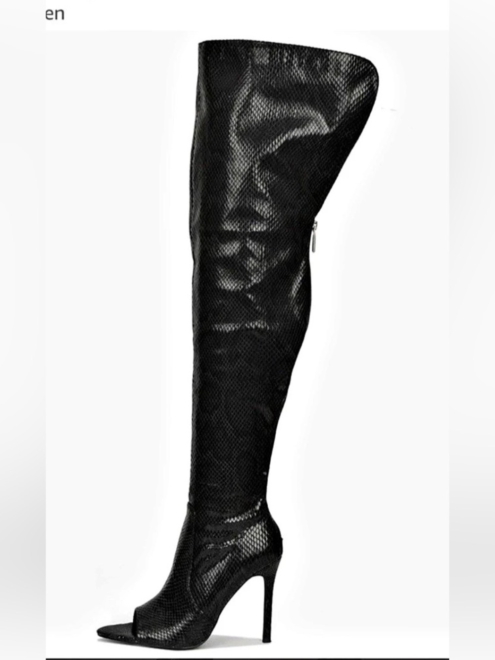 Cape Robbin Toxic Black Faux Snake Peep Toe Thigh High OTK Boots Sz 8 NWB